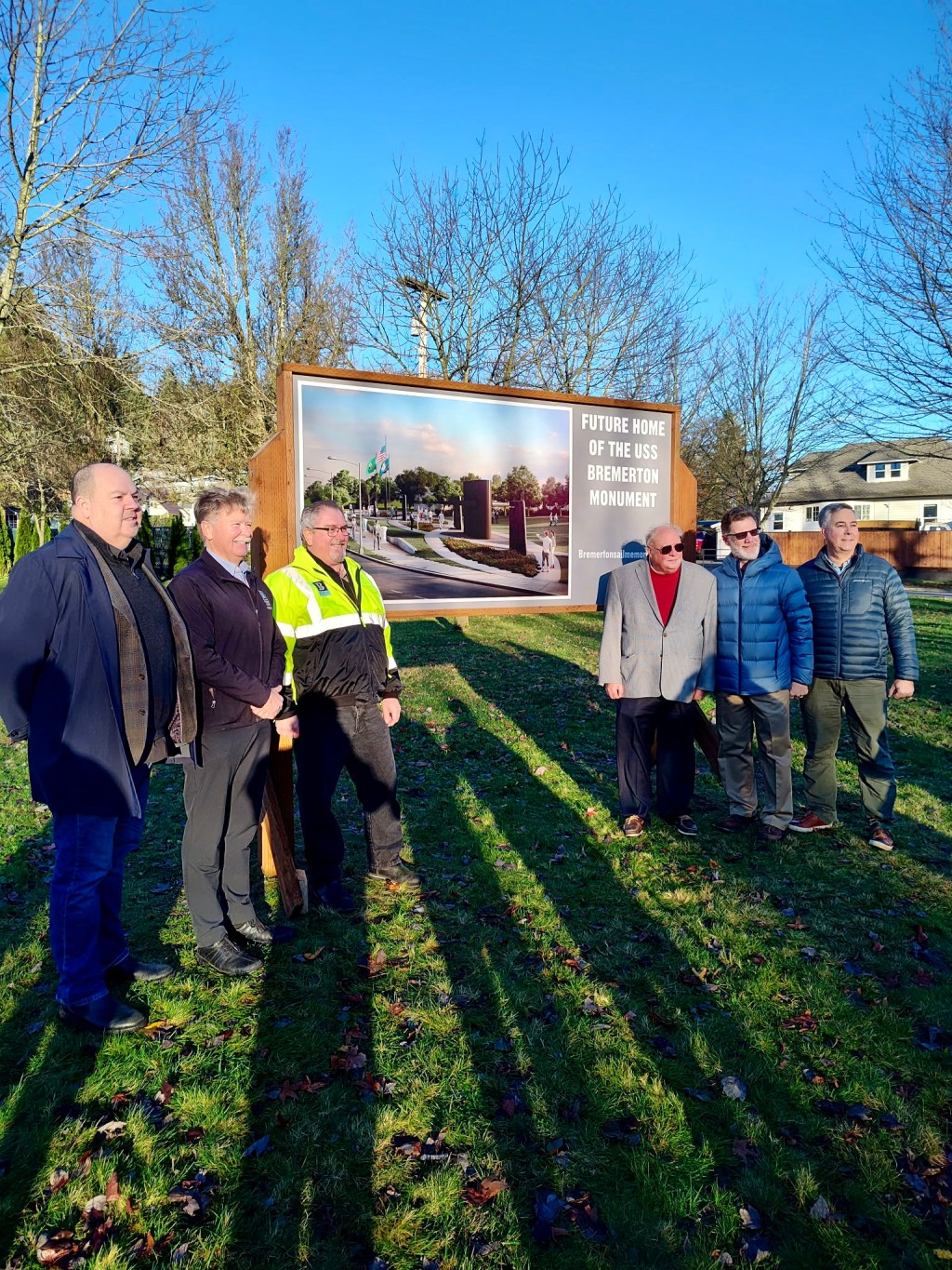 Future Home of the USS BREMERTON Monument sign placed at First and Callow